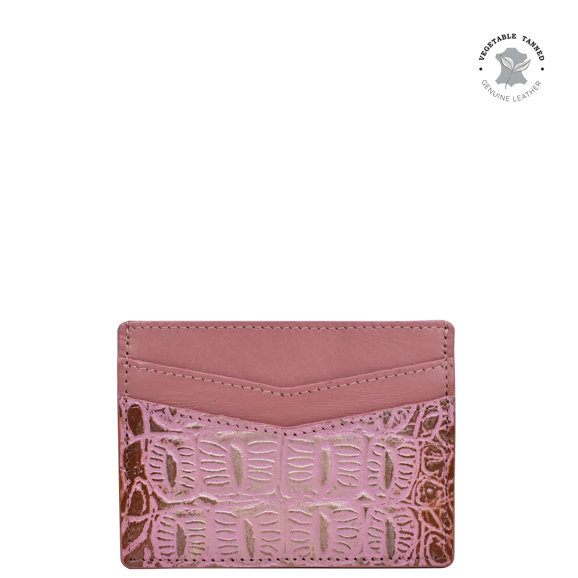 Croc Embossed Blush Gold Credit Card Case - 1032