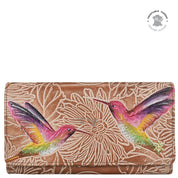 Tooled Birds Tan Accordion Flap Wallet - 1112