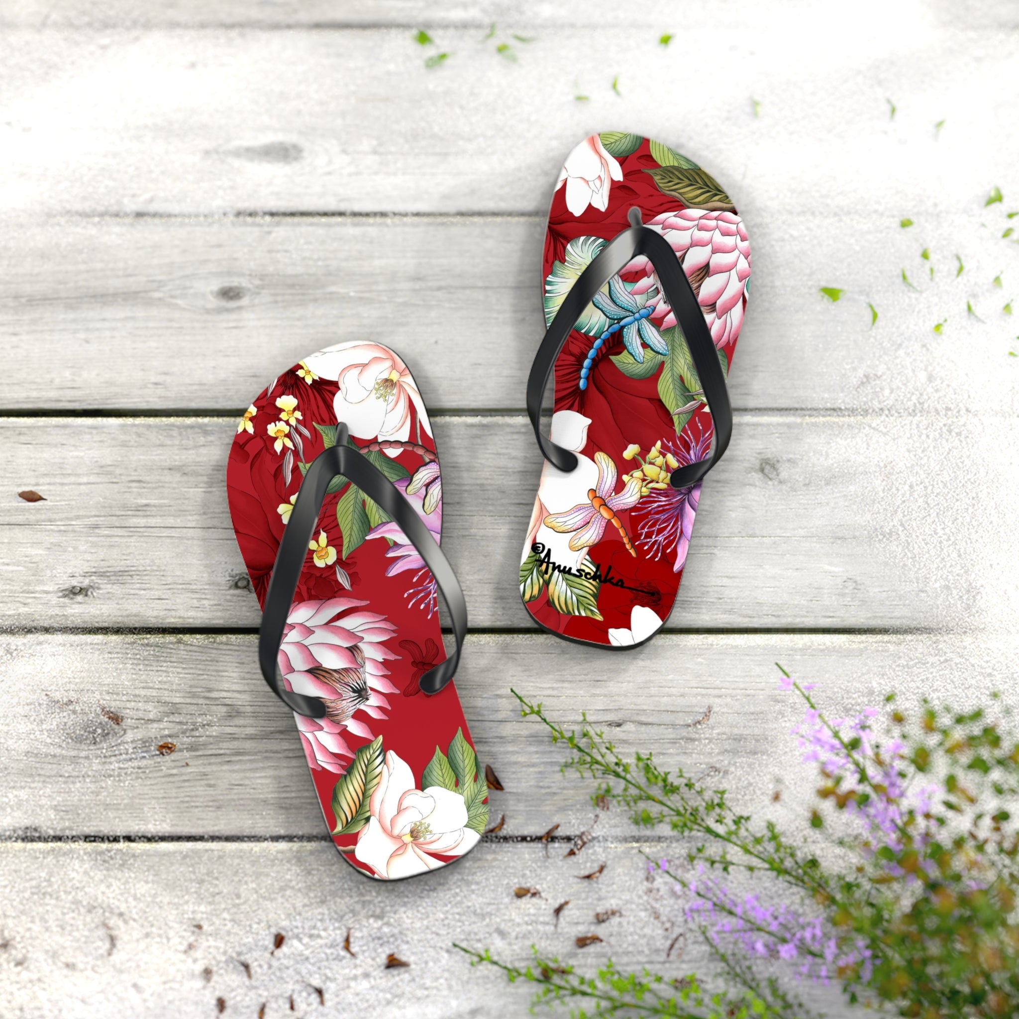 Crimson Garden Flip Flops