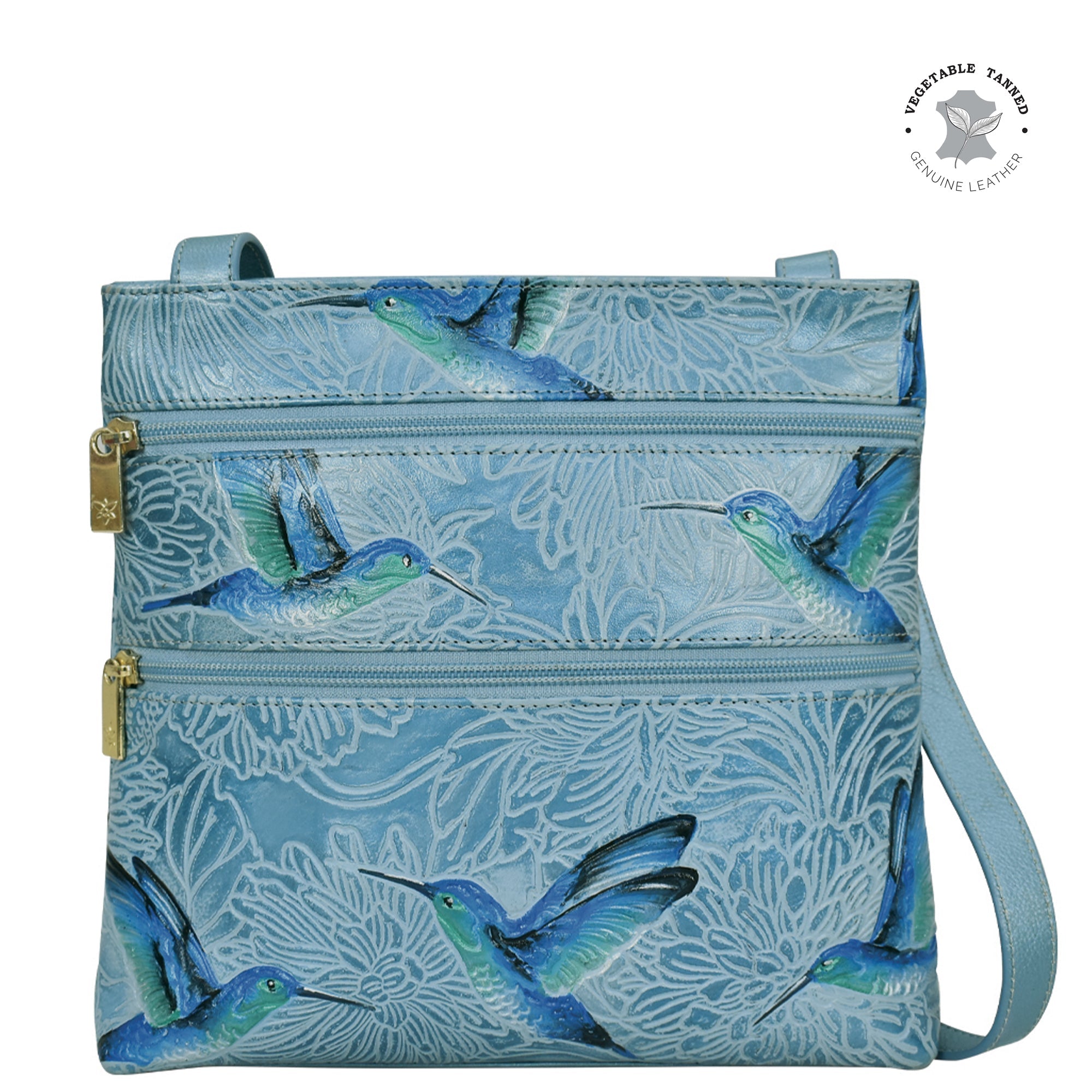 Tooled Birds Sky Medium Crossbody With Double Zip Pockets - 447