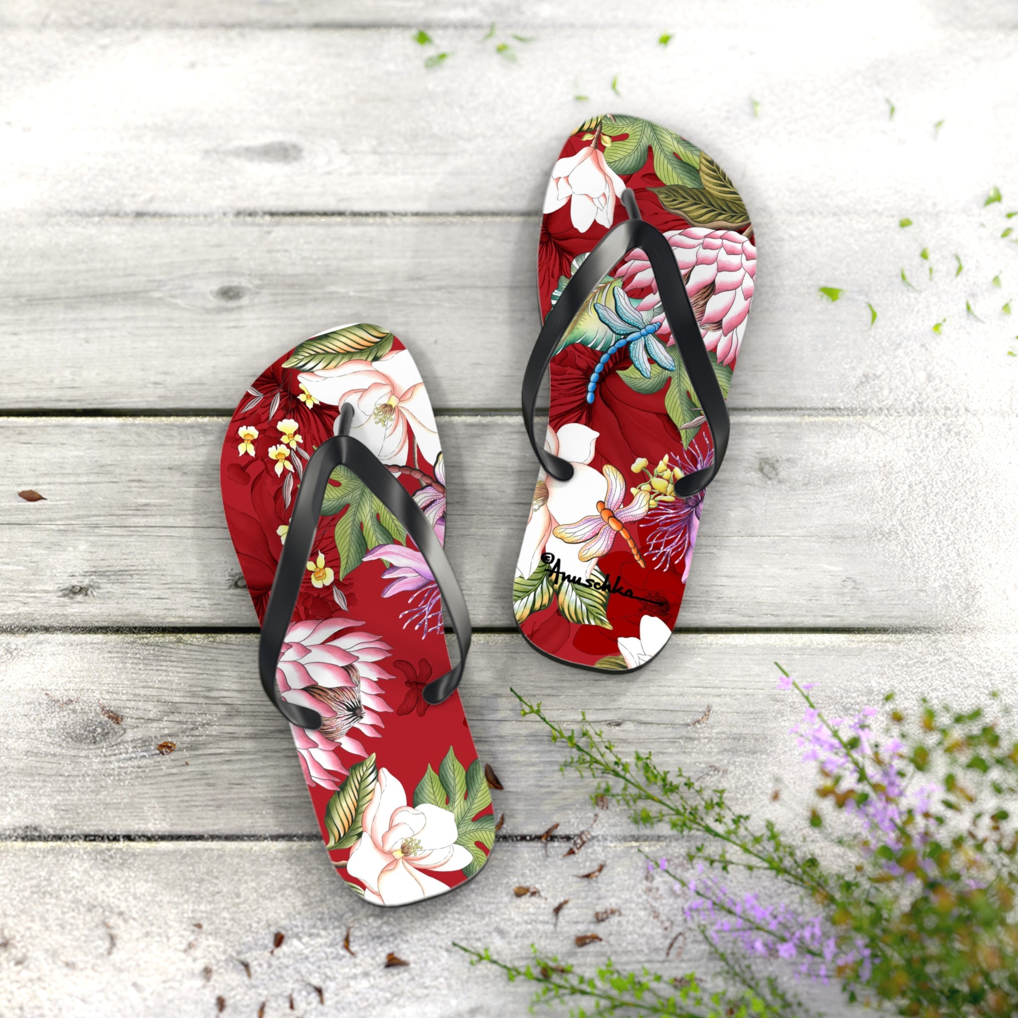 Crimson Garden Flip Flops