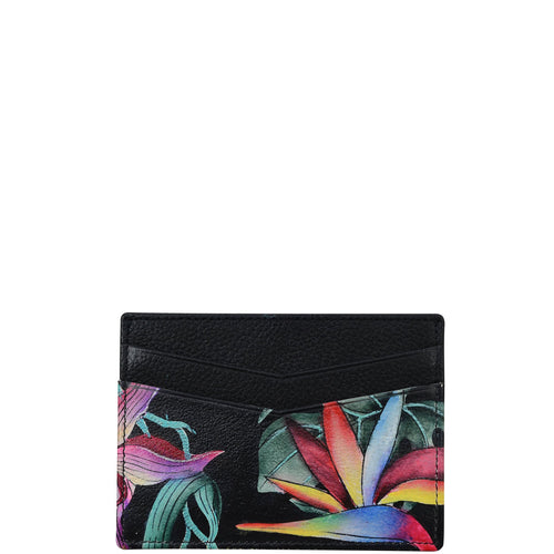 Anuschka style 1032, handpainted Credit Card Case. Island Escape Black painting in Black color. Four card slots.