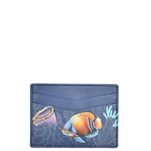 Anuschka style 1032, handpainted Credit Card Case. Mystical Reef painting in Blue color. Four card slots.