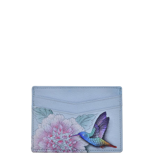 Anuschka style 1032, handpainted Credit Card Case. Rainbow Birds painting in Blue color. Four card slots.