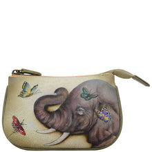 Load image into Gallery viewer, Anuschka style 1107, handpainted Medium Zip Pouch. Gentle Giant painting in multi color. Featuring Great for keeping keys, coins, rings and other little things handy.
