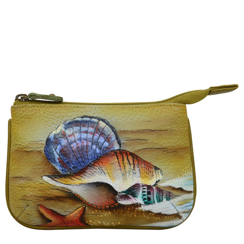 Anuschka style 1107, handpainted Medium Zip Pouch. Gift of the Sea painting in brown color. Featuring Great for keeping keys, coins, rings and other little things handy.