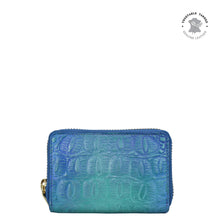 Load image into Gallery viewer, Anuschka Accordion Style Credit And Business Card Holder with Croco Embossed Peacock color
