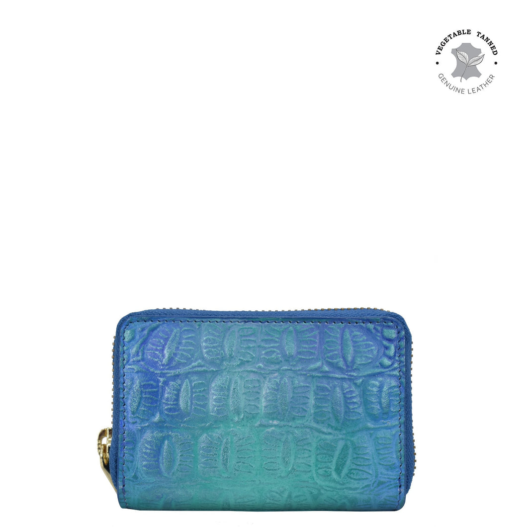 Anuschka Accordion Style Credit And Business Card Holder with Croco Embossed Peacock color