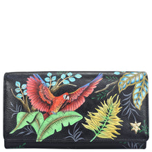 Load image into Gallery viewer, Anuschka style 1112, handpainted leather accordion flap wallet. Rainforest Beauties painting in Black color.  Featuring RFID blocking and many credit card slots.
