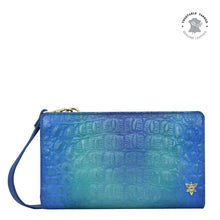 Load image into Gallery viewer, Anuschka Organizer Wallet Crossbody with Croco Embossed Peacock color

