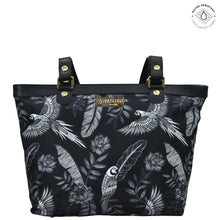 Load image into Gallery viewer, Jungle Macaws Sea Treasures Fabric with Leather Trim Zip Top City Tote - 12005
