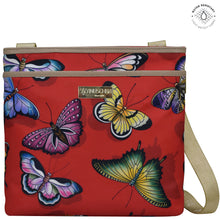Load image into Gallery viewer, Butterfly garden Fabric with Leather Trim Crossbody with Slip Pocket - 12017
