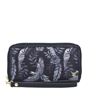 Fabric with Leather Trim Wristlet Travel Wallet - 13000