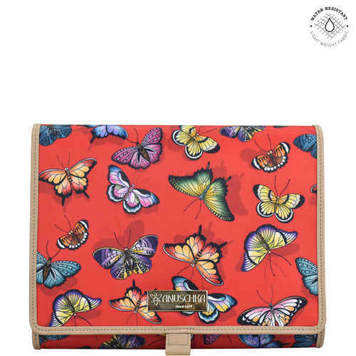 Butterfly Heaven Ruby Fabric with Leather Trim Toiletry Case - 13001