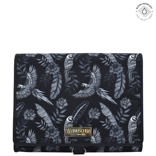 Jungle Macaws Fabric with Leather Trim Toiletry Case - 13001
