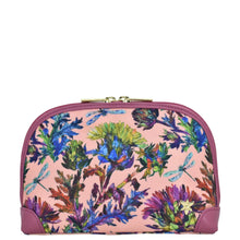 Load image into Gallery viewer, Dragonfly Garden Fabric with Leather Trim Dome Cosmetic Bag - 13002
