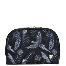 Load image into Gallery viewer, Jungle Macawas Fabric with Leather Trim Dome Cosmetic Bag - 13002
