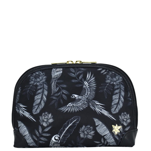 Jungle Macawas Fabric with Leather Trim Dome Cosmetic Bag - 13002