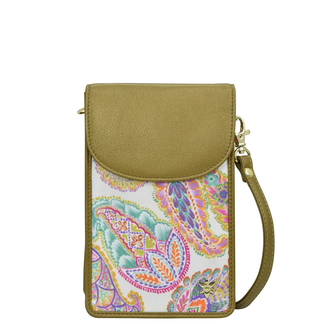 Fabric with Leather Trim Cell Phone Crossbody Wallet - 13005