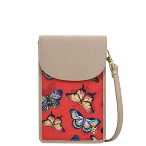 Fabric with Leather Trim Cell Phone Crossbody Wallet - 13005