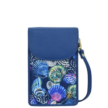Load image into Gallery viewer, Sea Treasure Fabric with Leather Trim Cell Phone Crossbody Wallet - 13005

