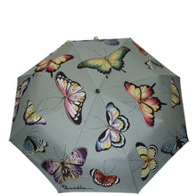 Load image into Gallery viewer, Anuschka style 3100, printed Auto Open and Close Umbrella. Butterfly Heaven print in Green or Mint Color. UV protection (UPF 50+) during rain or shine.

