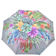 Load image into Gallery viewer, Anuschka style 3100, printed Auto Open and Close Umbrella. Desert Garden painting in grey color. UV protection (UPF 50+) during rain or shine.
