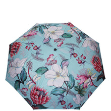 Load image into Gallery viewer, Anuschka style 3100, printed Auto Open and Close Umbrella. Jardin Bleu painting in blue color. UV protection (UPF 50+) during rain or shine
