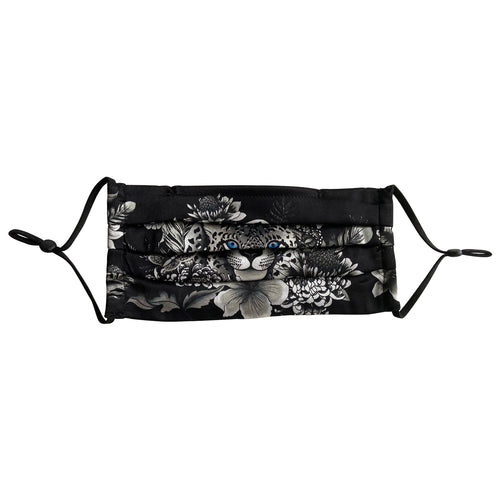 Anuschka style 3303, printed 100% Silk Pleated Face Covering. Cleopatra's Leopard painting in black, grey and silver color. 100% double layered silk, Pocket for filter, Adjustable sideband and 2 filters included.