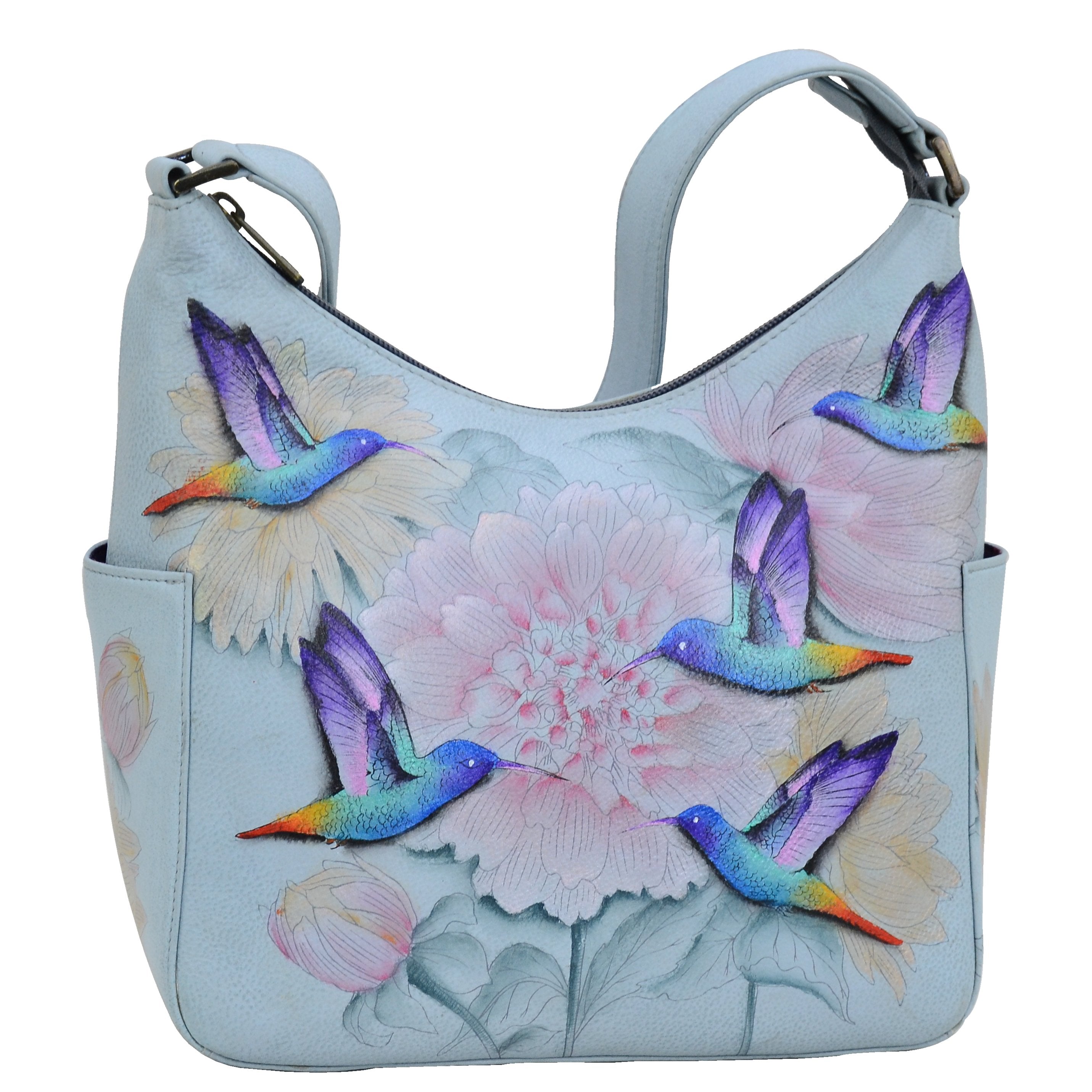 Anuschka Hand Painted Hobo Bag with Braided deals Strap Hummingbird Artwork