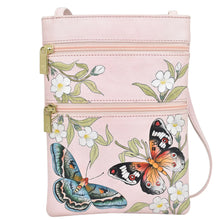 Load image into Gallery viewer, Anuschka Mini Double Zip Travel Crossbody with Butterfly Melody painting
