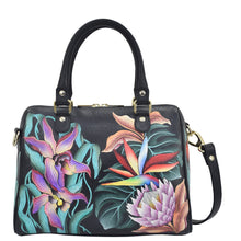 Load image into Gallery viewer, Anuschka style 625, handpainted Classic Satchel, Island Escape Black painting in black color. Fits tablet, E-Reader.
