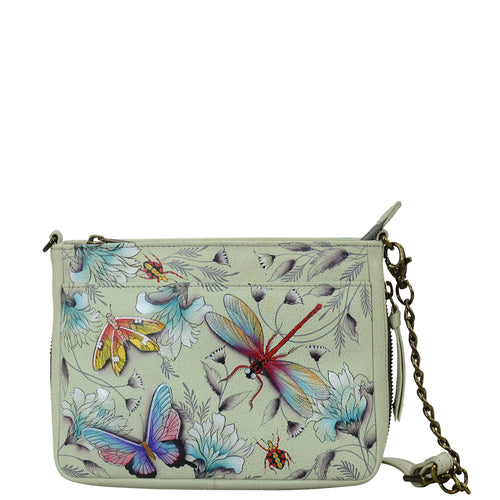 Anuschka Style 636, handpainted Compact Crossbody With Front Pocket. Wondrous Wings painting