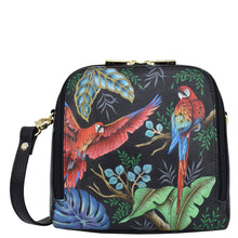 Load image into Gallery viewer, Anuschka style 668, handpainted Zip Around Travel Organizer. Rainforest Beauties painting in Black color. Featuring RFID blocking.
