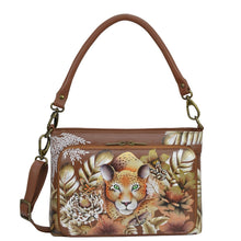 Load image into Gallery viewer, Anuschka style 684, Large Organizer. Cleopatra&#39;s Leopard painting in tan color. Featuring RFID blocking and many credit card slots.

