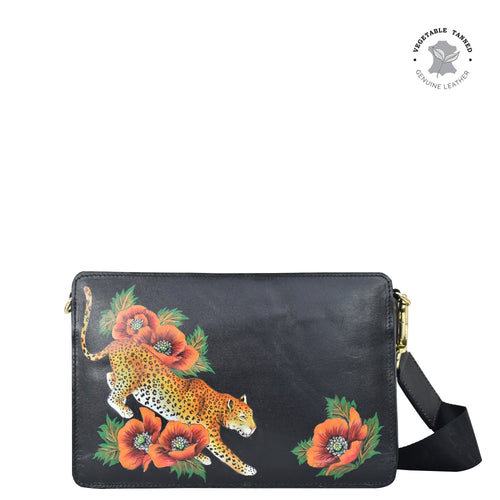 Anuschka Triple Compartment Crossbody with Enigmatic Leopard painting