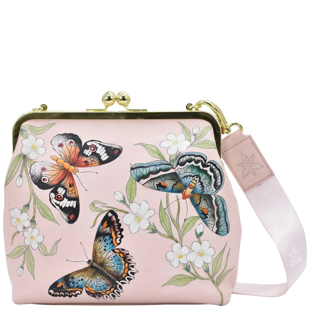 Anuschka Medium Frame Satchel with Butterfly Melody painting