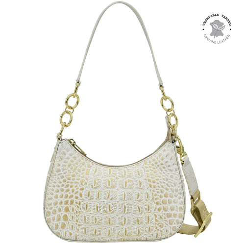 Anuschka Small Convertible Hobo with Croco Embossed Cream Gold color