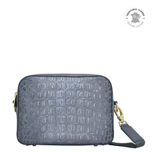 Load image into Gallery viewer, Croco Embossed Silver/Grey Twin Top Messenger - 704
