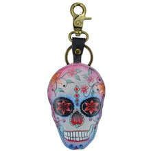 Load image into Gallery viewer, Anuschka style K0018, handpainted Leather Bag Charm. Calaveras de Azúcar painting in multi color.
