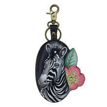Load image into Gallery viewer, Anuschka style K0030, handpainted Leather Bag Charm. Playful Zebras painting in multi color.
