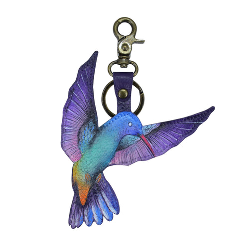 Anuschka style K0031, handpainted Leather Bag Charm. Rainbow Birds painting in multi color.