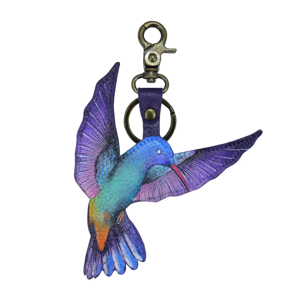Anuschka style K0031, handpainted Leather Bag Charm. Rainbow Birds painting in multi color.