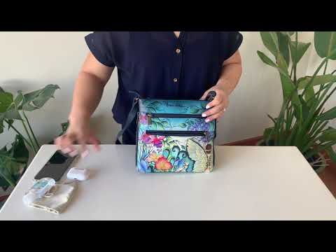 Leather Hand Painted Expandable Travel Crossbody